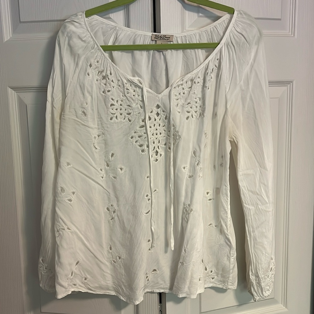 Lucky Brand embroidered white blouse